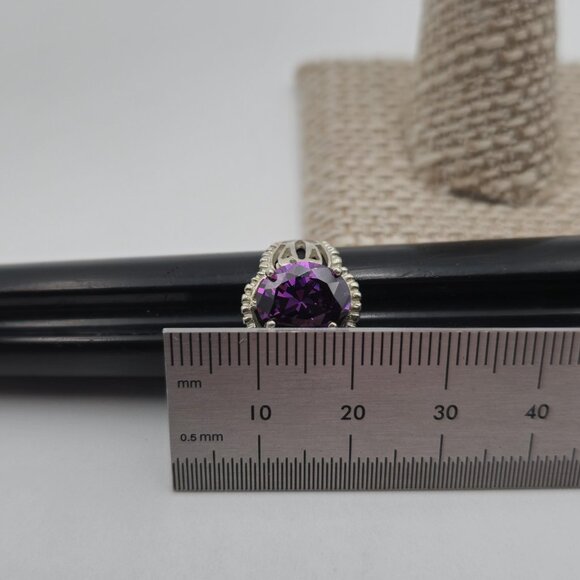 Size 5.25 Sterling Silver Fancy Purple Cubic Zirconia Petite Ring A3224 - Picture 8 of 9
